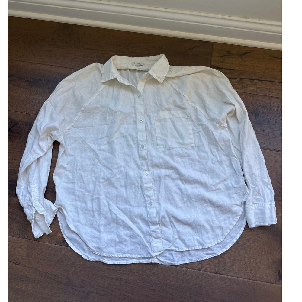 Z Supply Linen Blend Button Down Shirt White Womens Large Relaxed Casual Blouse